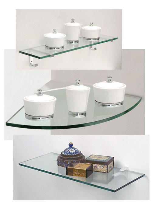 Examples of glass shelves with 1/4" Clear glass and 3/8" Clear glass.