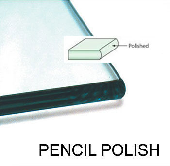 An example of Pencil Polish edge-work on a glass shelf, this finish can also be used on glass tabletops!